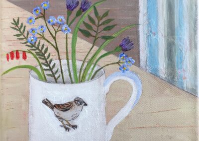 Sparrow Mug with Flowers   SOLD