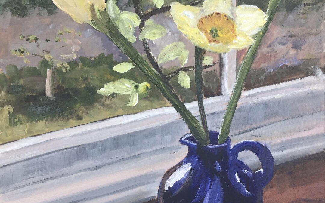 Daffodils in a Blue Glass Jug SOLD