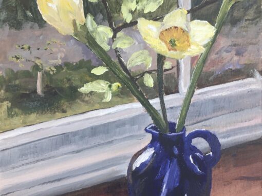 Daffodils in a Blue Glass Jug SOLD