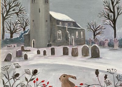 Snowy St. Peter’s with a hare.  SOLD