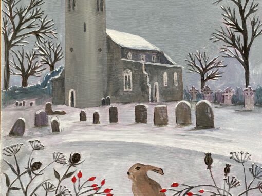 Snowy St. Peter’s with a hare.  SOLD