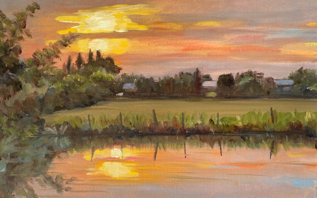 Sunset over the Thames near Eynsham  SOLD